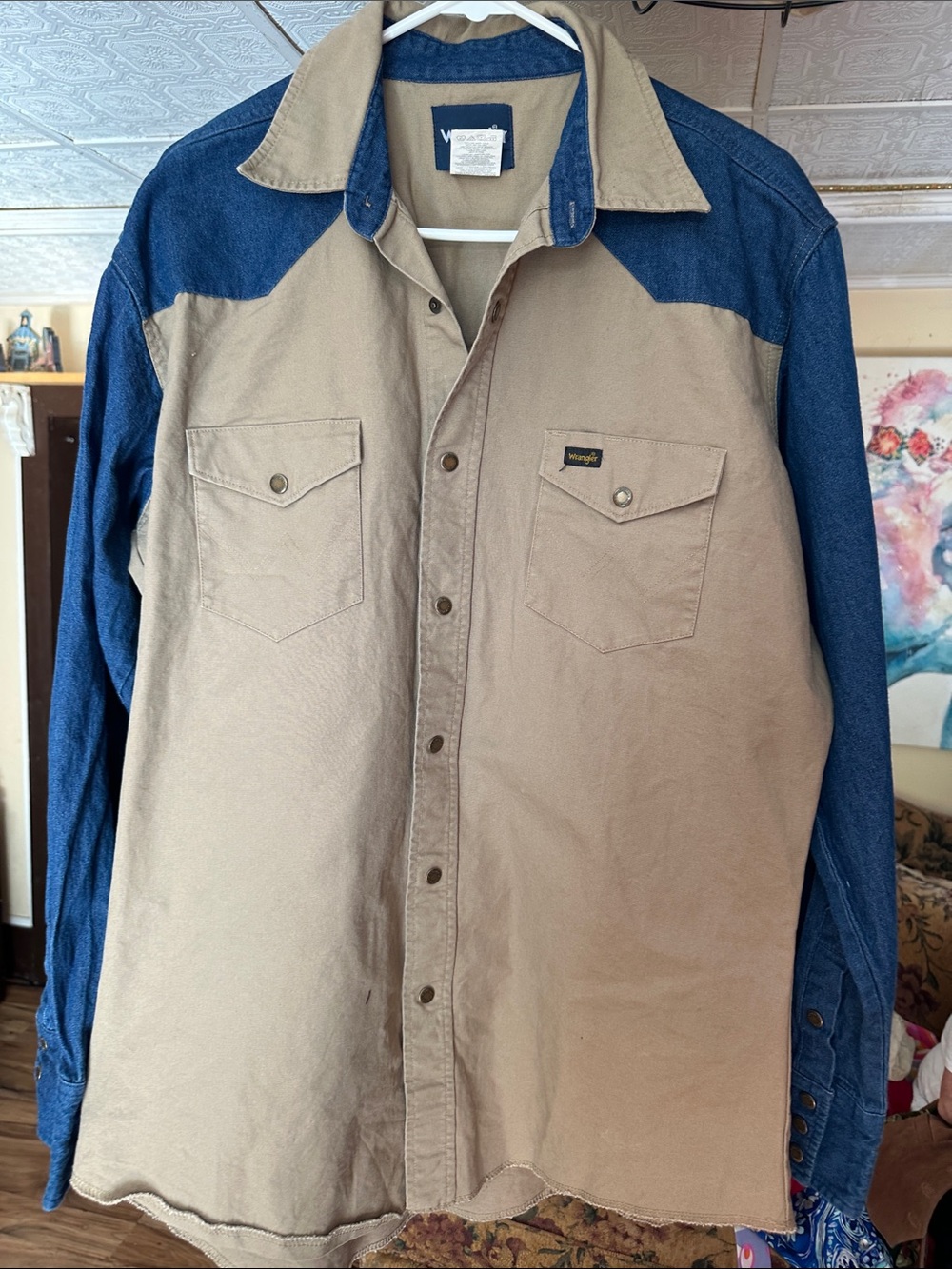 Wrangler Two-Tone Tan and Blue Work Shirt